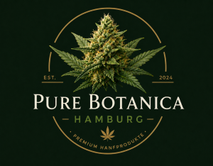 Professional PURE BOTANICA website footer featuring premium cannabis branding, SEO-friendly navigation links, product categories, educational resources, customer service, newsletter signup, payment methods, trust badges, contact information, and social media icons in a modern dark green and gold design.
