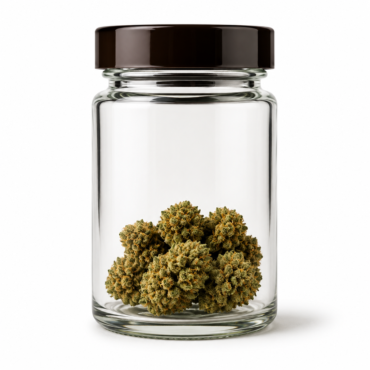 PURE BOTANICA Premium Cannabisblüten im Glas | Hochwertige Cannabis-Blüten in Premium-Qualität Professionelle Produktaufnahme eines transparenten Glasbehälters mit hochwertigen Cannabisblüten von PURE BOTANICA. Die dichten, harzreichen Blüten präsentieren sich in einer eleganten Glasverpackung vor weißem Hintergrund und stehen für laborgeprüfte Qualität, natürliche Inhaltsstoffe und ein erstklassiges Premium-Cannabis-Erlebnis.
