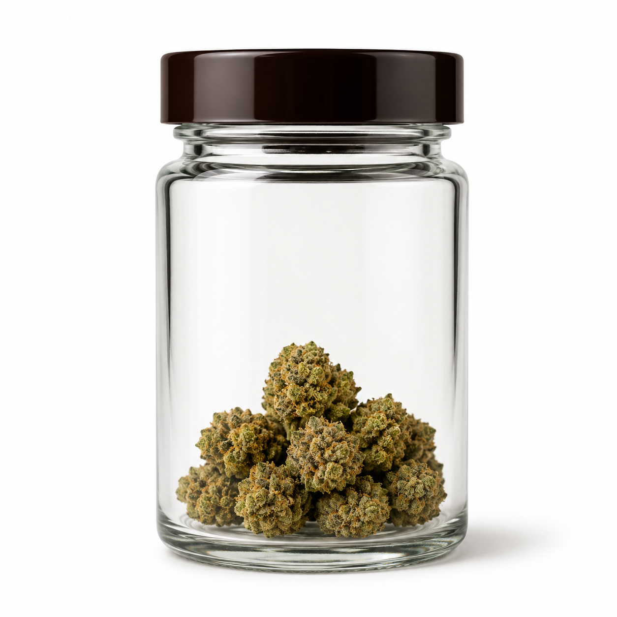 PURE BOTANICA Premium Cannabisblüten im Glas | Hochwertige Cannabis-Blüten in Premium-Qualität Professionelle Produktaufnahme eines transparenten Glasbehälters mit hochwertigen Cannabisblüten von PURE BOTANICA. Die dichten, harzreichen Blüten präsentieren sich in einer eleganten Glasverpackung vor weißem Hintergrund und stehen für laborgeprüfte Qualität, natürliche Inhaltsstoffe und ein erstklassiges Premium-Cannabis-Erlebnis.