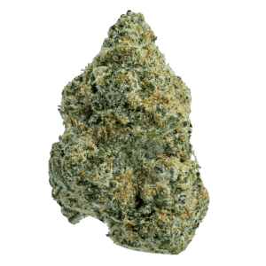 Premium Gorilla Breath cannabis flower with deep purple hues, vibrant orange pistils, and crystal-covered trichomes.