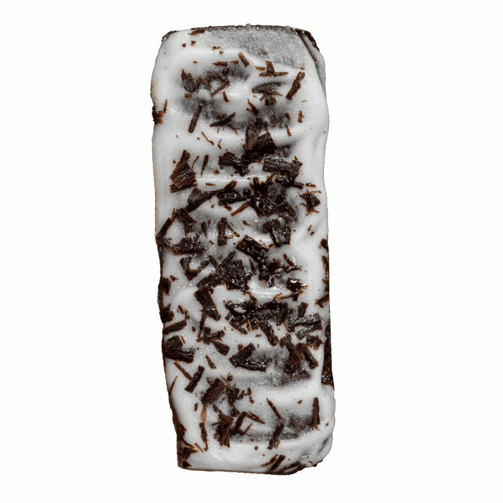 THC Zaza Brownie 250MG Premium Zaza cannabis brownie topped with white icing and chocolate flakes, freshly baked for a rich, indulgent edible experience by PURE BOTANICA.